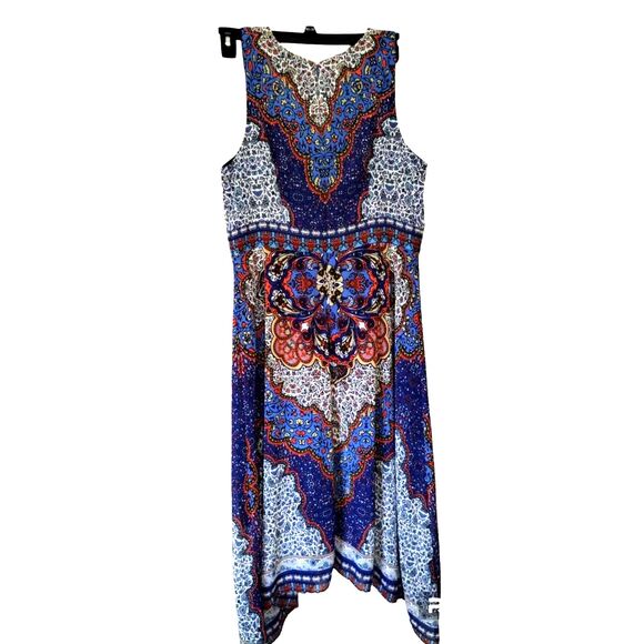 Sandra Darren Multi Colored Floral Sleeveless Maxi Dress Rhinestone Collared 14 - Picture 3 of 10